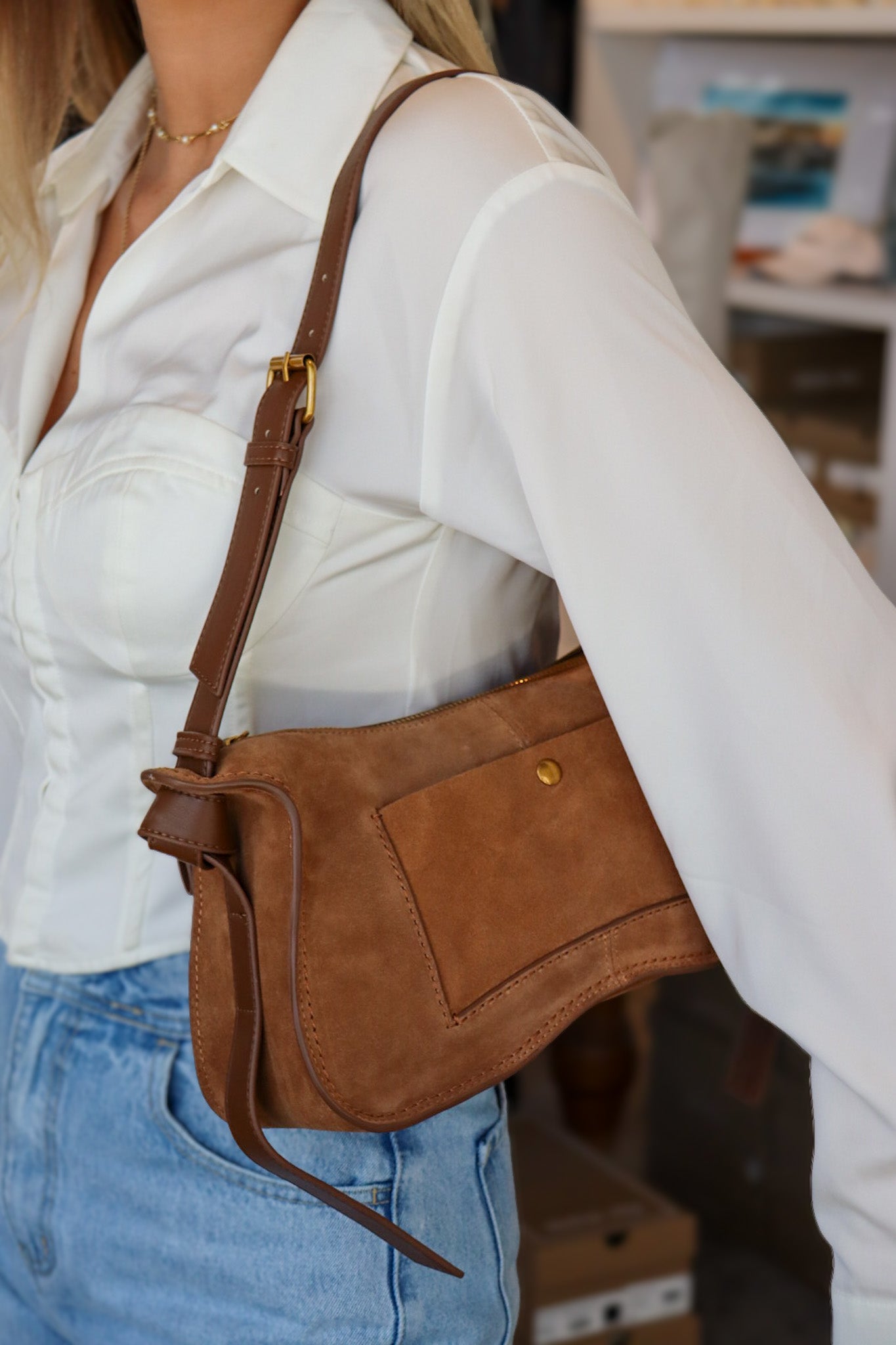 Josie Pecan Curvy Shoulder Bag