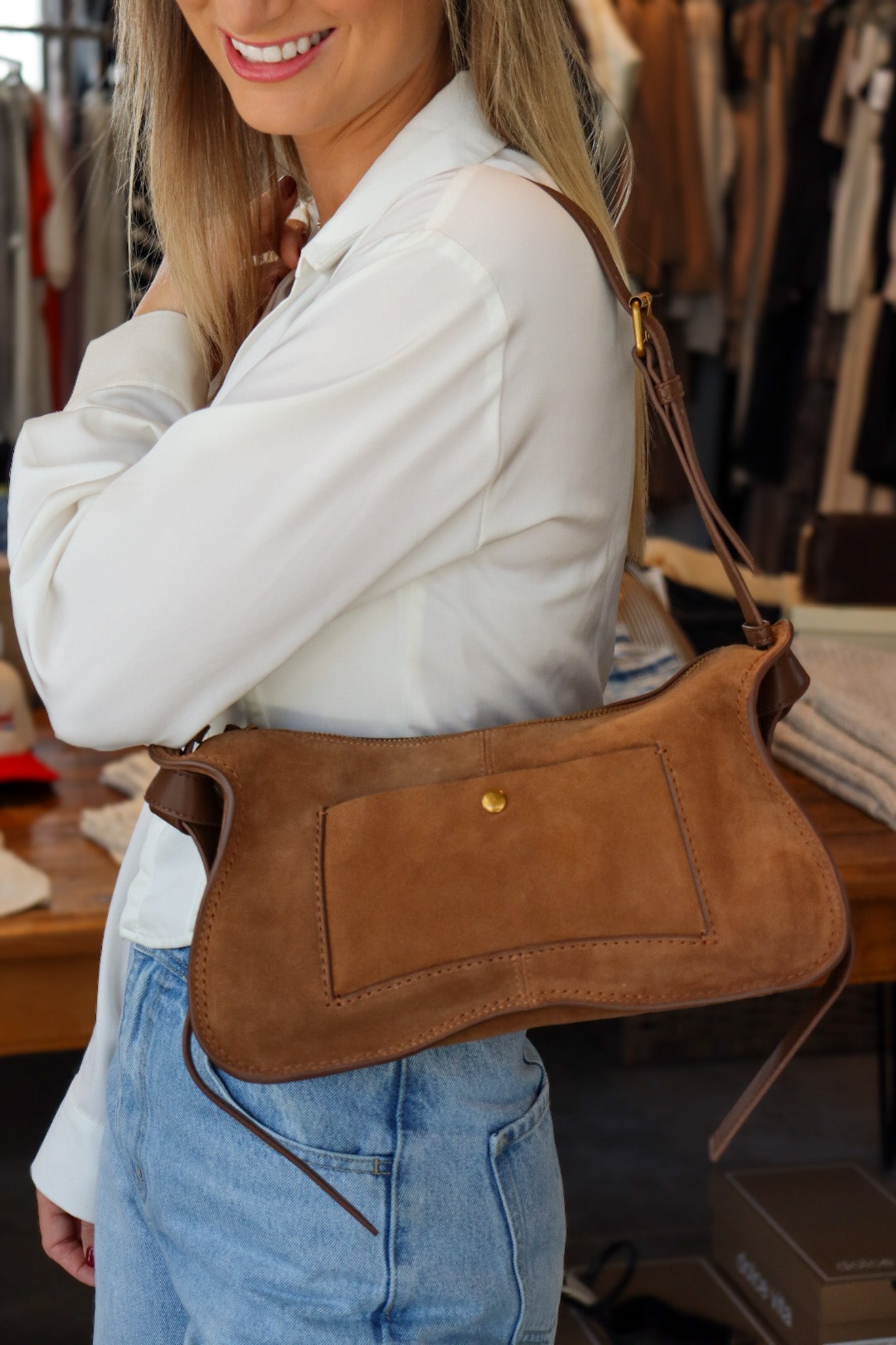 Josie Pecan Curvy Shoulder Bag