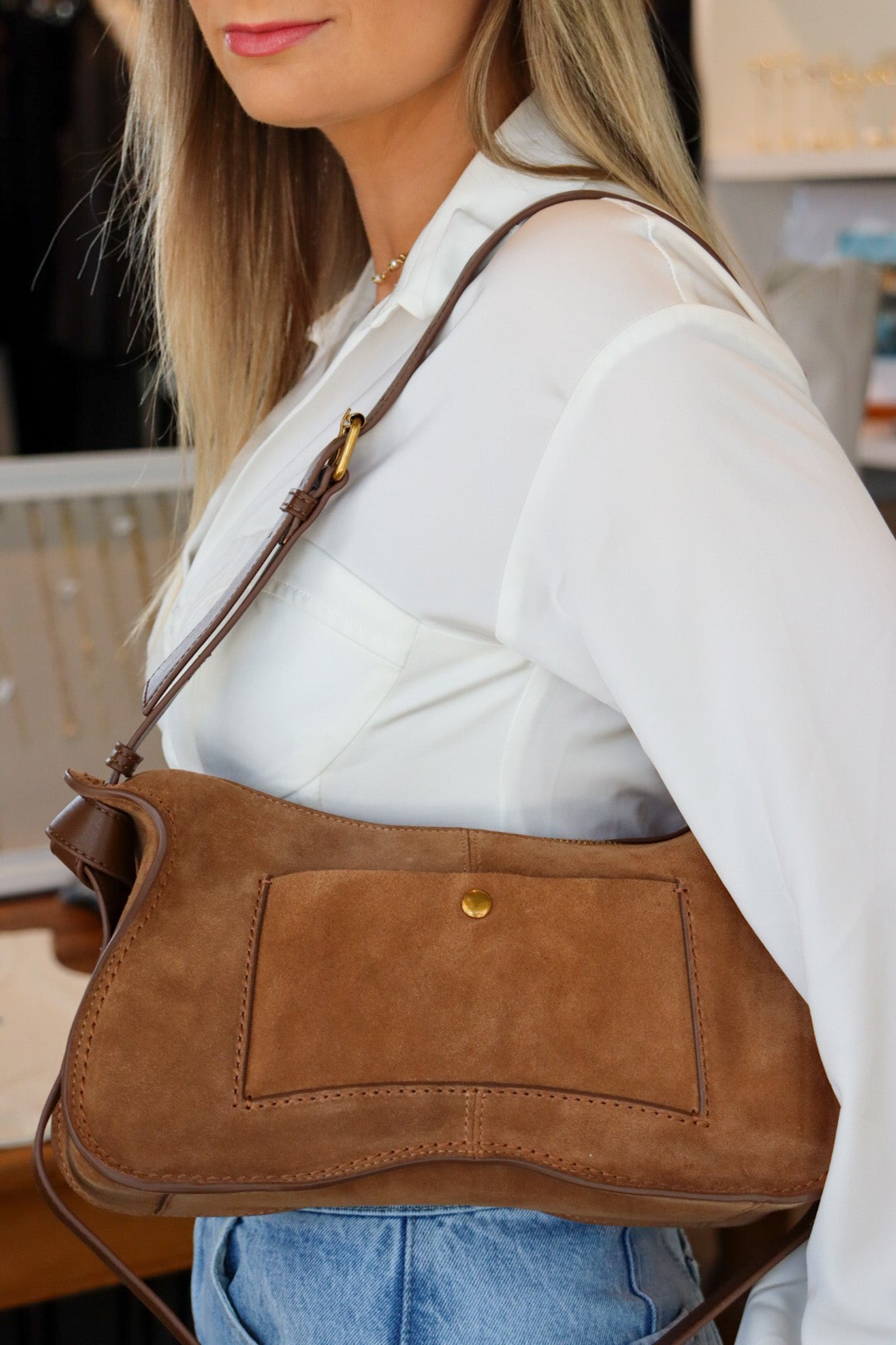 Josie Pecan Curvy Shoulder Bag