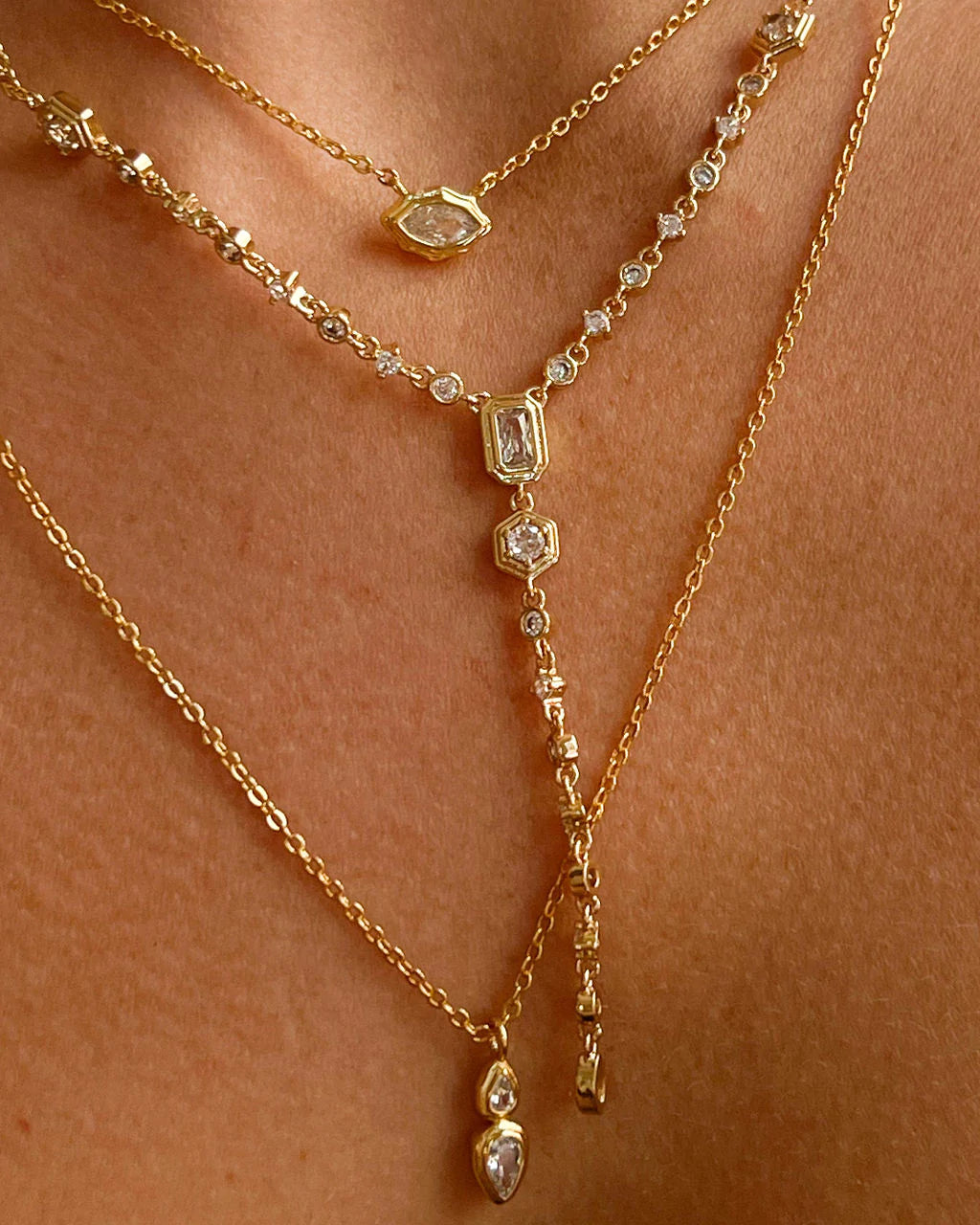 Stellar Bezel Lariat Necklace