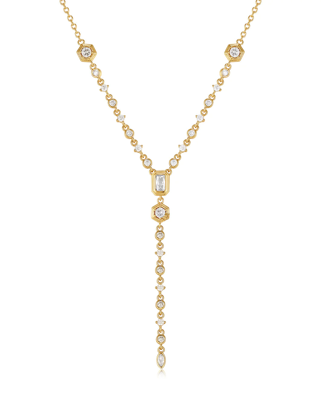 Stellar Bezel Lariat Necklace